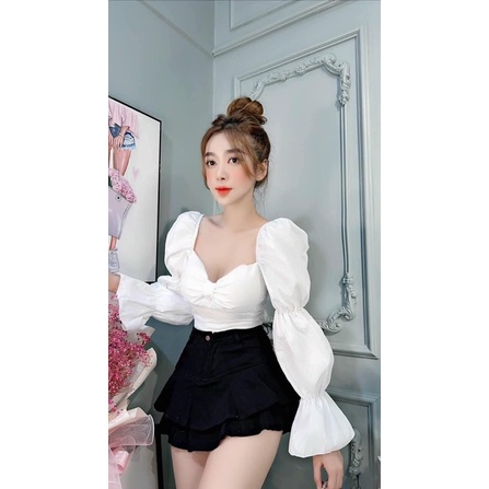 [Shop bigsize nữ 60kg-90kg] Áo kiểu bigsize - áo tay dài nhún - mặc đi chơi, đi tiệc