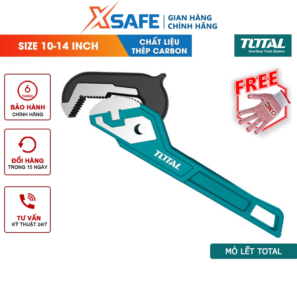 Mỏ lết mở ống nước tự động TOTAL chuyên dụng cao cấp, 10-14inch, thép Cr-V siêu cứng chống rỉ sét - chính hãng