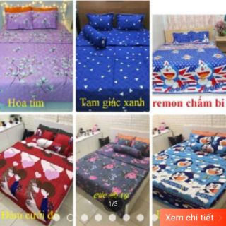 Chăn ga gối giá tốt - Bộ chăn hè ga chun trải giường Poly cotton tặng gối nằm