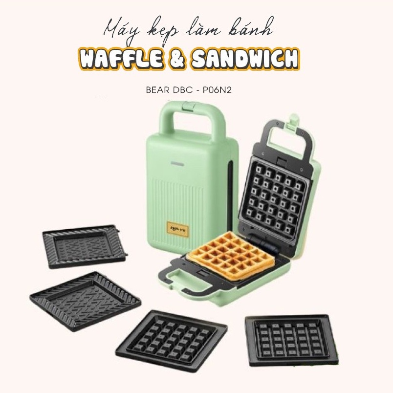 Máy Kẹp Nướng Bánh Mì/Mỳ Sandwich Đa Năng Bear- Máy Làm Bánh Waffle-Làm Bánh Hình Thú  FreeShip _Bear P06N2_BH 1 Năm