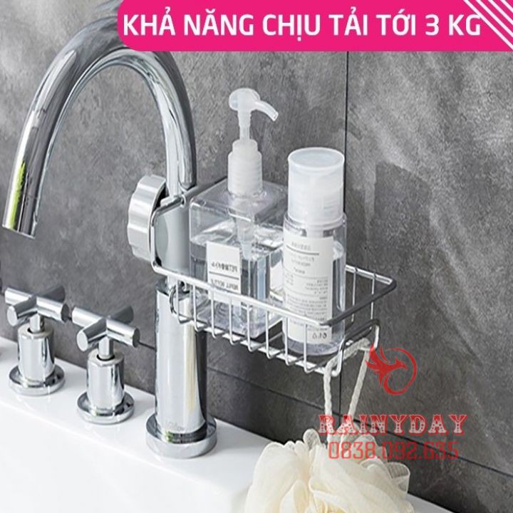 Giá khay inox để đựng đồ rẻ rửa bát chén miếng xà phòng gắn treo vòi nước bồn chậu nhà bếp