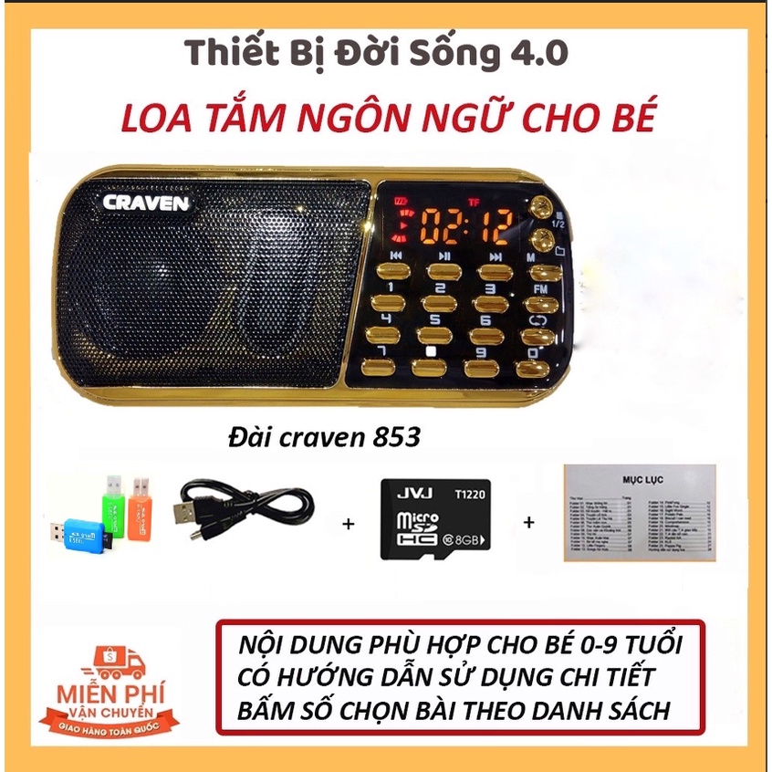 Đài Craven CR853 3Pin, Kèm Thẻ Nhớ có sẵn danh sách chọn bài tiếng anh