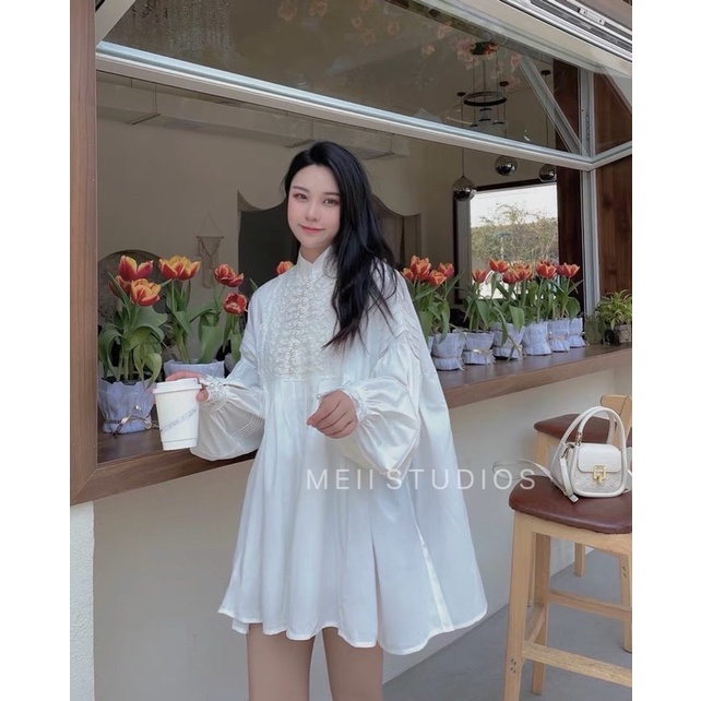 Váy đũi babydoll trắng