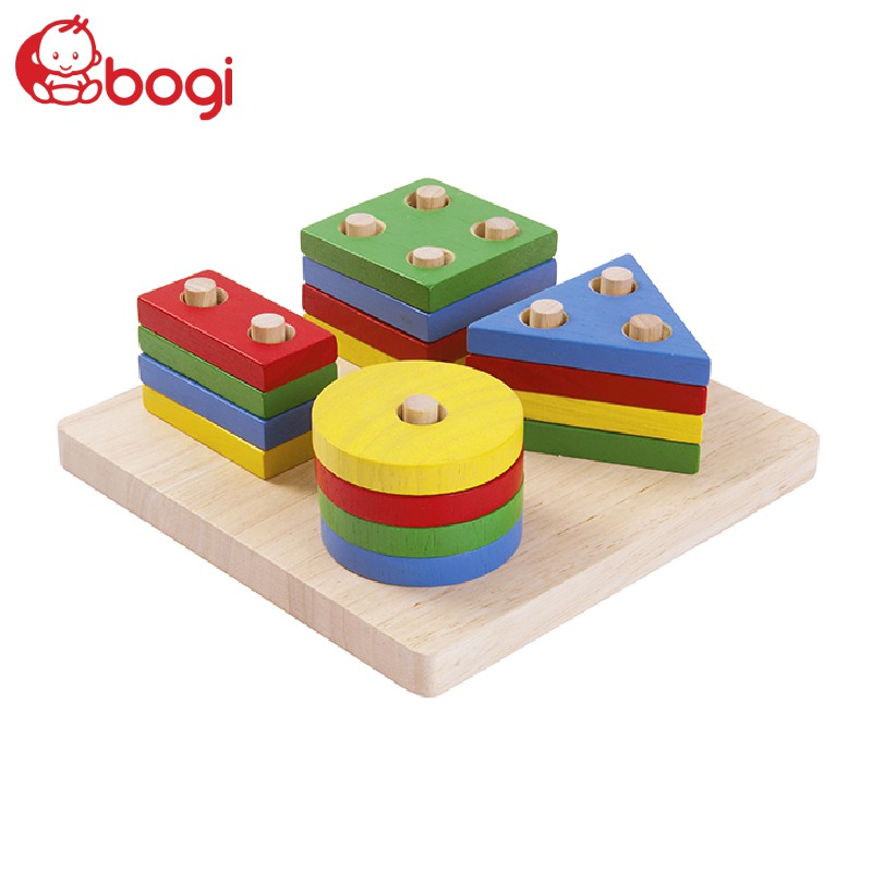 Thả hình 4 cọc 💖𝑭𝑹𝑬𝑬𝑺𝑯𝑰𝑷💖 Đồ chơi thả hình khối bằng gỗ an toàn cho bé