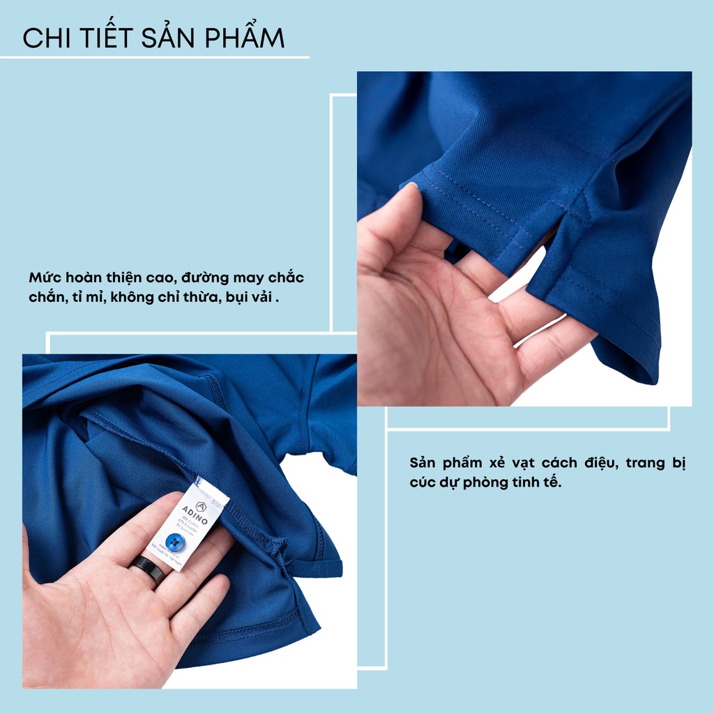Áo polo nam màu xanh dương phối viền ADINO vải polyester cotton không bai xù dáng công sở slimfit hơi ôm trẻ trung AP96