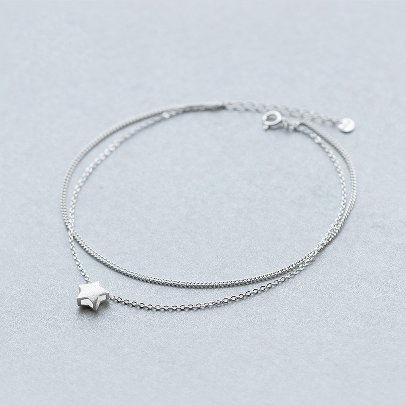 Lắc Chân Bạc Ý S925 Thiết Kế Dây Kép Hình Ngôi Sao May Mắn LC1542 - Bảo Ngọc Jewlery