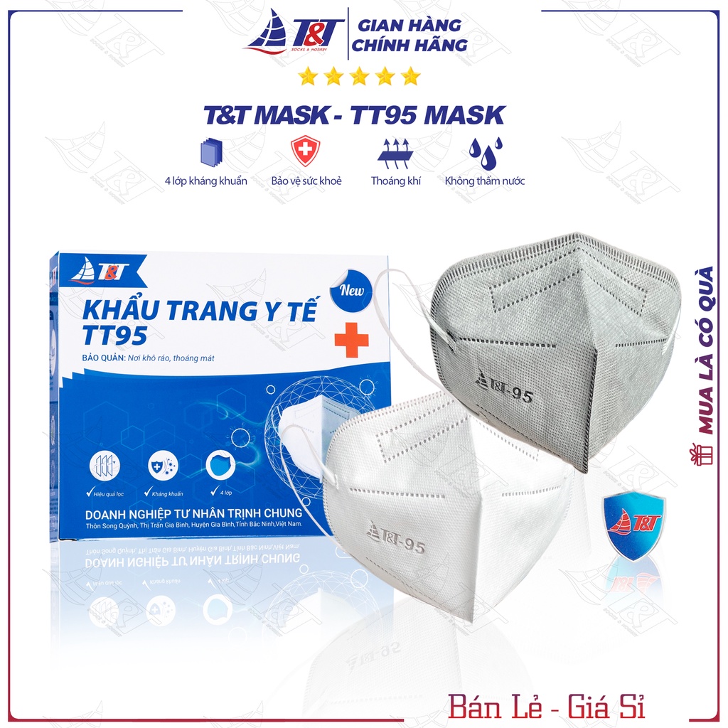 50 Chiếc Khẩu trang y tế TT95 Không Van form rộng Thoáng Khí - Chính hãng DNTN Trịnh Chung