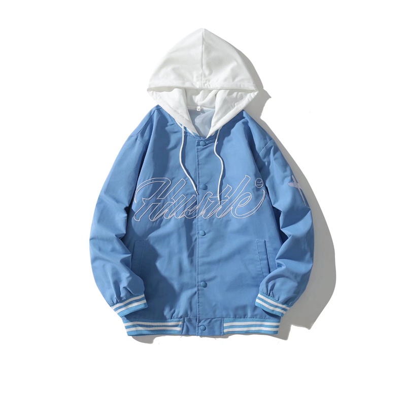 Áo khoác bóng chày hai lớp có mũ phong cách Hàn Quốc thời trang cho unisex