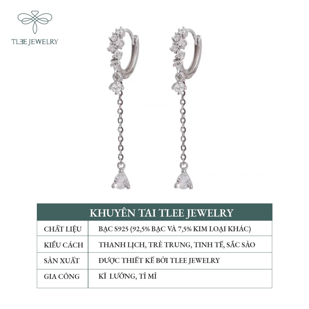 Khuyên tai bạc tròn nữ TLEE tua đá dài sang trọng NCJ B0159