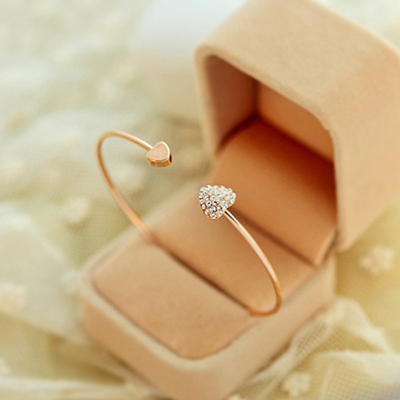 2020 Hot New Fashion Adjustable Bracelet Crystal Double Heart Opening Bracelets bangles Women Jewelry Gift Mujer Pulseras