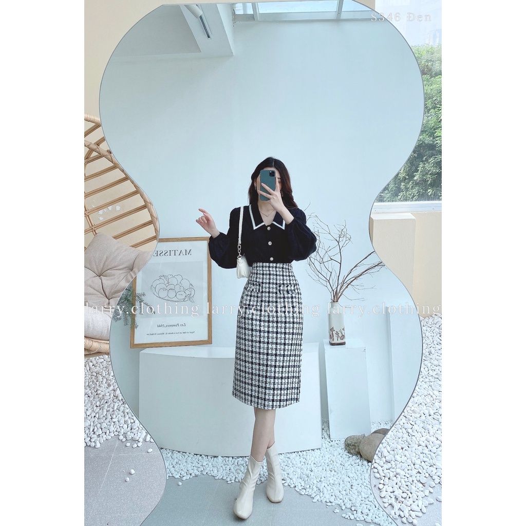 Set Áo Lụa Chân Váy Kẻ S346 Thiết Kế Tỉ Mỉ Lên Dáng Xinh by LARRY Clothing