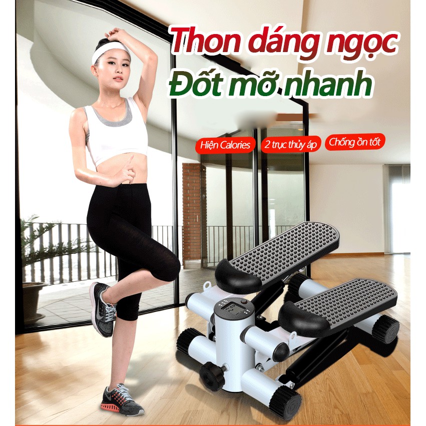 OT87 Máy Chạy Bộ Tại Chỗ MINI STEPPER 2020 Đen phối trắng（Tặng dây kéo cơ + thảm）