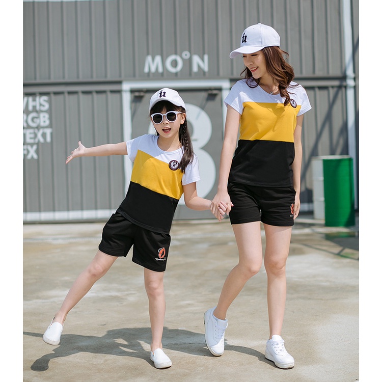Áo gia đình 3/4/5 người Familylove - Set áo gia đình phối 3 màu Trắng Vàng Đen đẹp chất cotton 100% mềm mịn thoáng mát