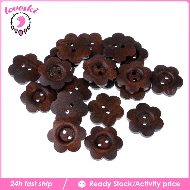 20 Nút Gỗ 2 Lỗ Hình Bông Hoa 23mm