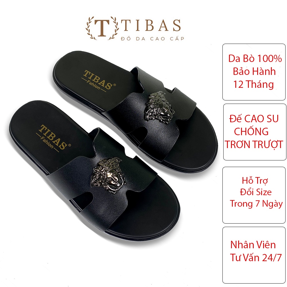 Dép Da Nam Chữ H Đính Đầu Versace Trẻ Trung, Phong Cách TIBAS