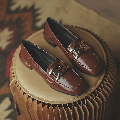 Giày lười bằng da đế dày phong cách cổ điển Anh quốc cho nữ