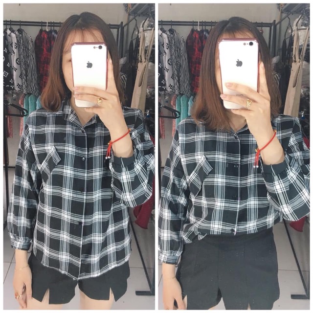 Áo sơ mi kẻ nắp túi