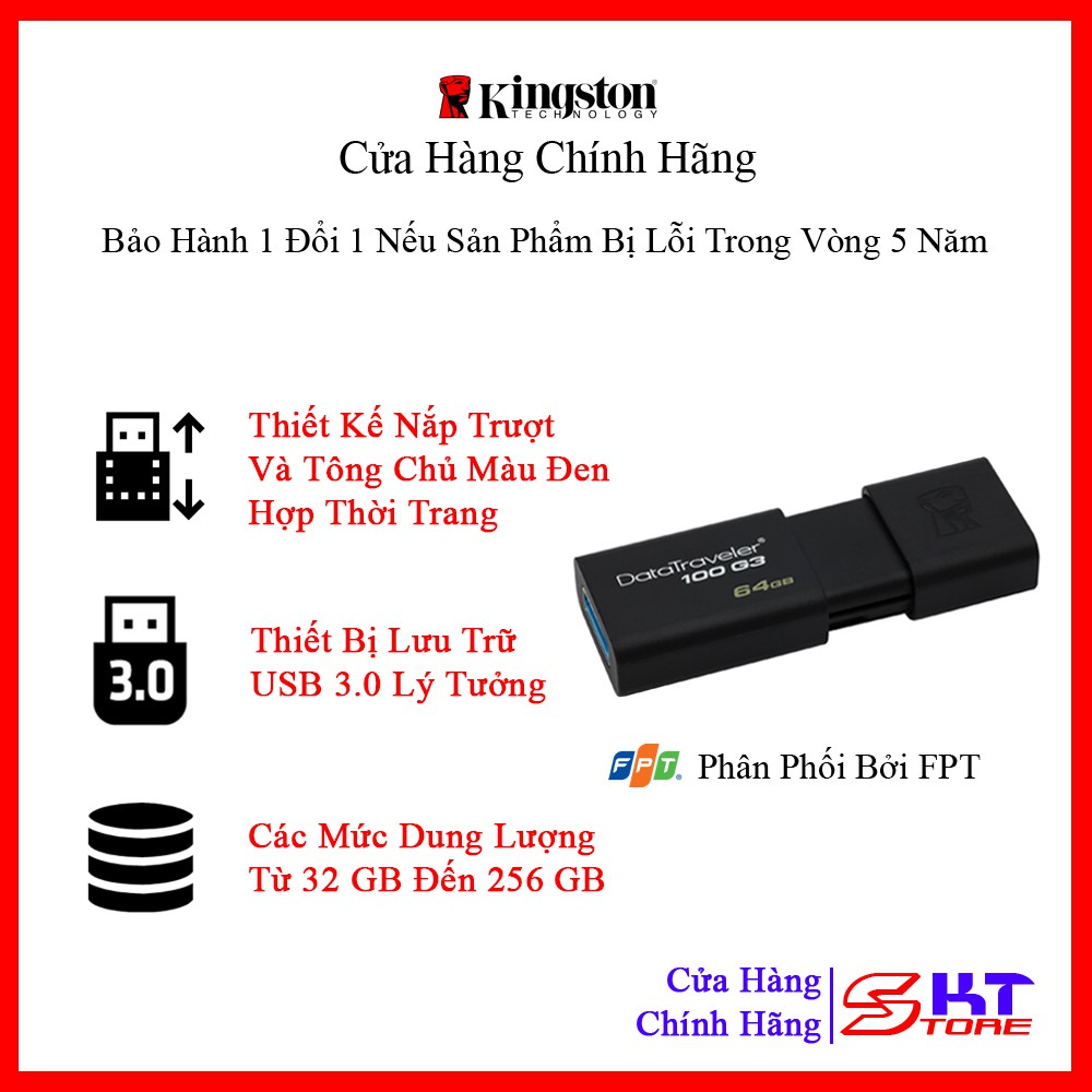 USB Kingston DT100G3 32GB / 64GB / 128GB - Hàng Chính Hãng