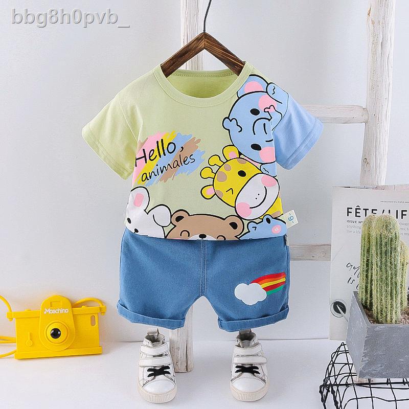 (Giá Hủy Diệt)Bộ đồ ngắn tay trẻ em mùa hè bé trai và gái hai mảnh 0-5 tuổi Phim hoạt hình hàn quốc nửa ống
