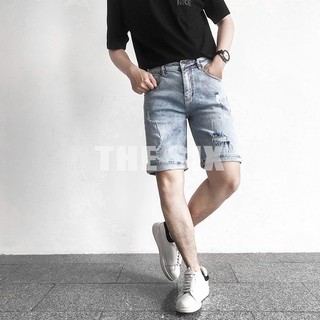 Quần Jean Đùi Nam Mài Rách Màu Xanh Bạc ✔️Jean Co Dãn ✔️Cam Kết Đổi Trả Nếu Không Vừa Size HT677SR