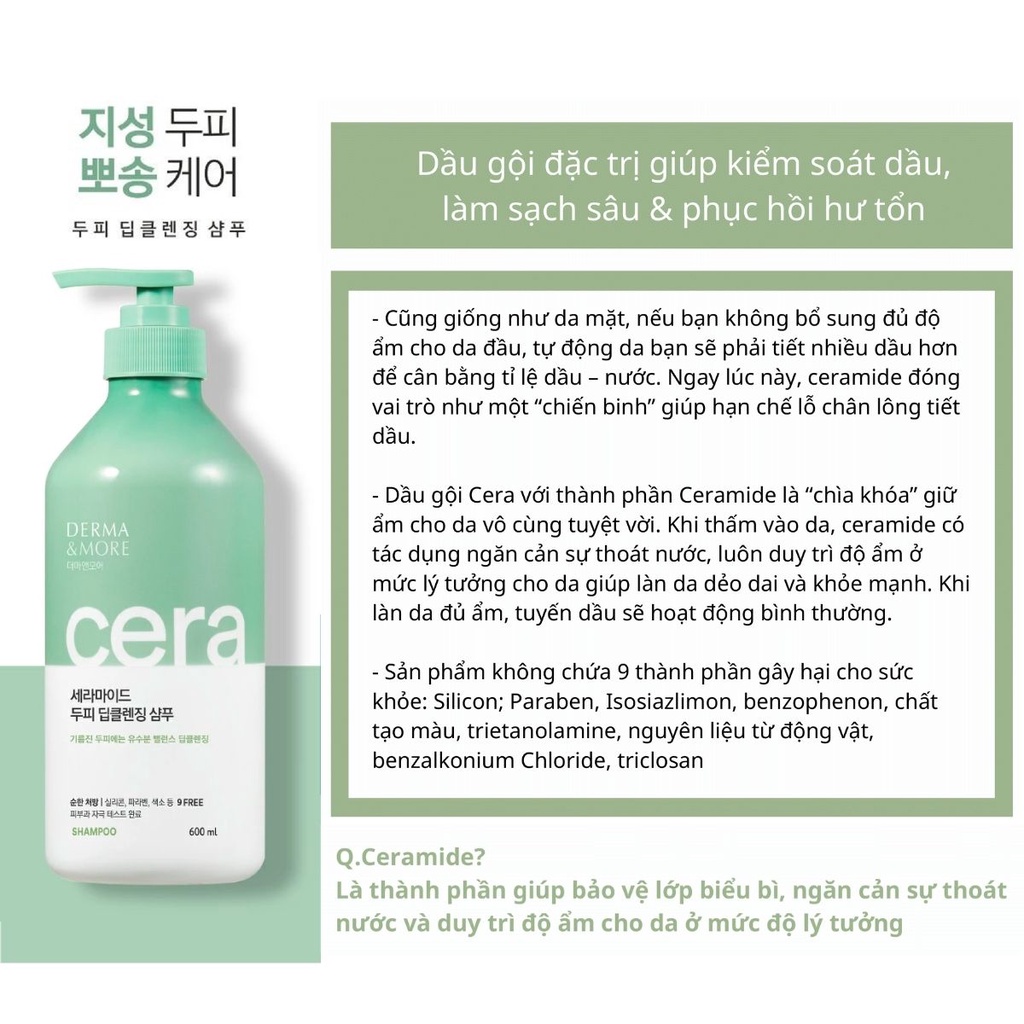 Dầu gội Derma &amp; More phục hồi tóc hư tổn, ngăn rụng tóc, giảm ngứa, gàu, cho tóc chắc khoẻ, mềm mượt óng ả (600ml)