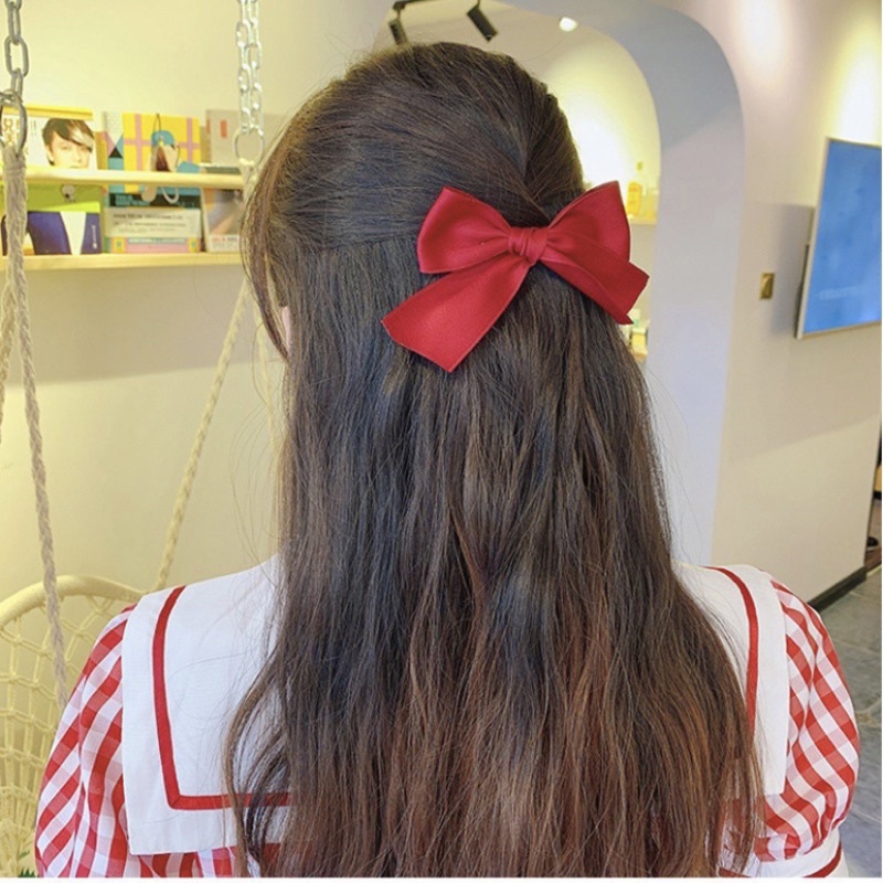 Kẹp tóc nơ màu trơn phong cách đơn giản Loli