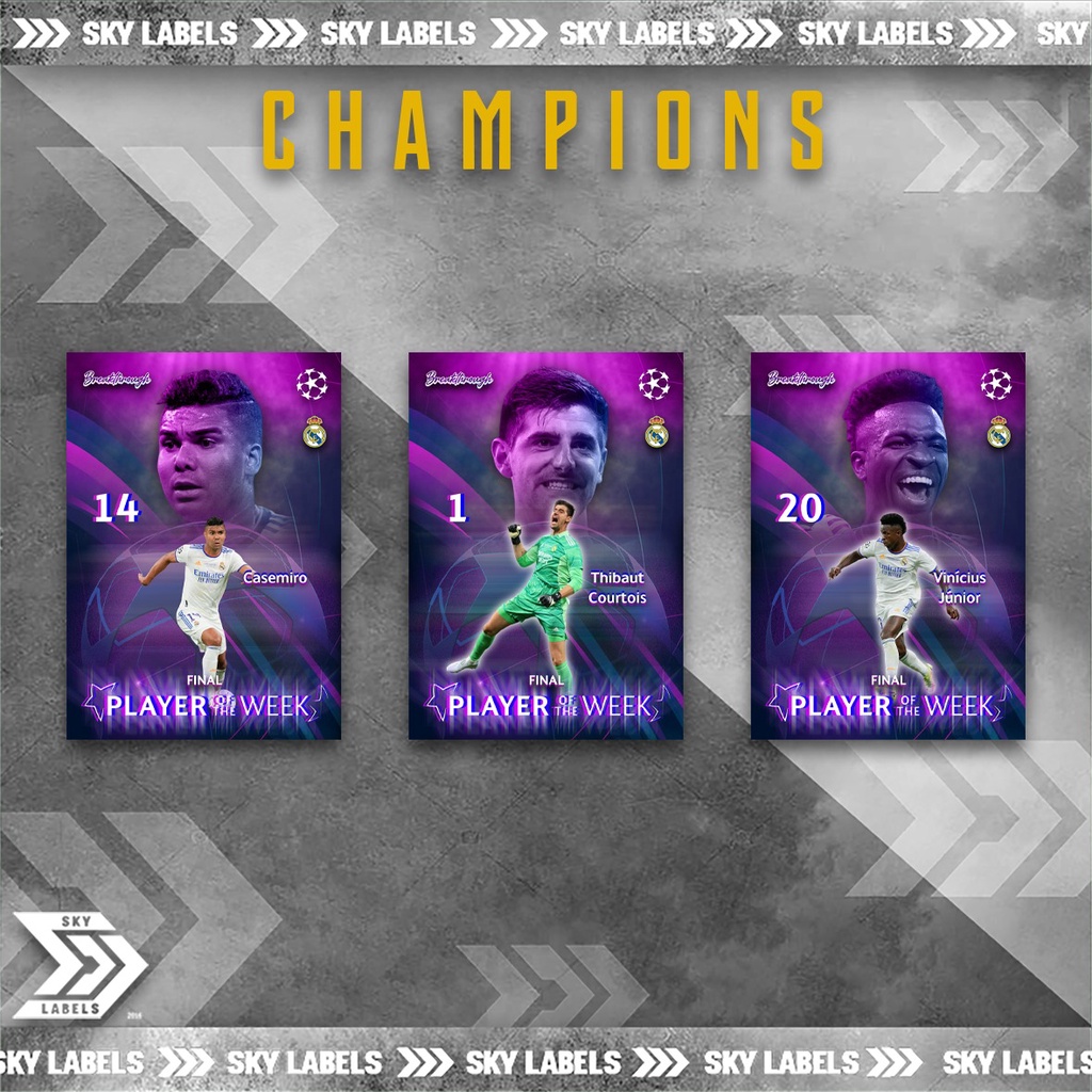 Thẻ Cầu Thủ Bóng Đá SKY Card BRTH POTW FINAL | Casemiro, Thibaut Courtois Vinicius Junior Real Madrid Champions League