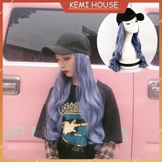 Tóc giả nữ dài xoăn kèm nón đen, tóc giả nguyên đầu gợn sóng nhiều màu kết hợp mũ lưỡi trai [có sẵn]