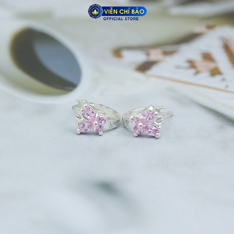 Bông tai bạc nữ cánh bướm hồng chất liệu bạc 925 thời trang phụ kiện trang sức nữ Viễn Chí Bảo B400002