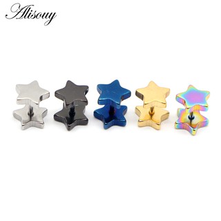Alisouy 2 Chiếc Mới Unisex Thép Không Gỉ Barbell Tai Cổ Điển Năm Cánh Ngôi Sao Bông Tai Vít Lưng Tai Xuyên Cơ Thể Trang Sức