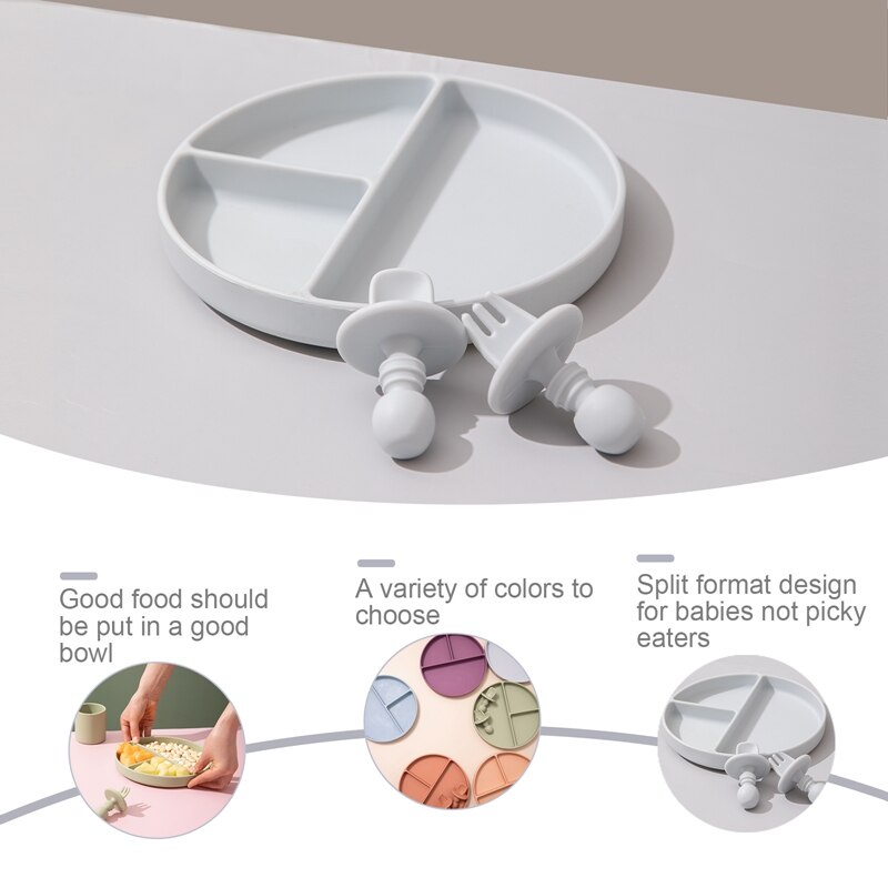 Set dụng cụ bàn ăn Mamimamihome gồm 3 món bằng silicon màu trơn không chứa BPA dùng giáo dục cho trẻ sơ sinh tập ăn