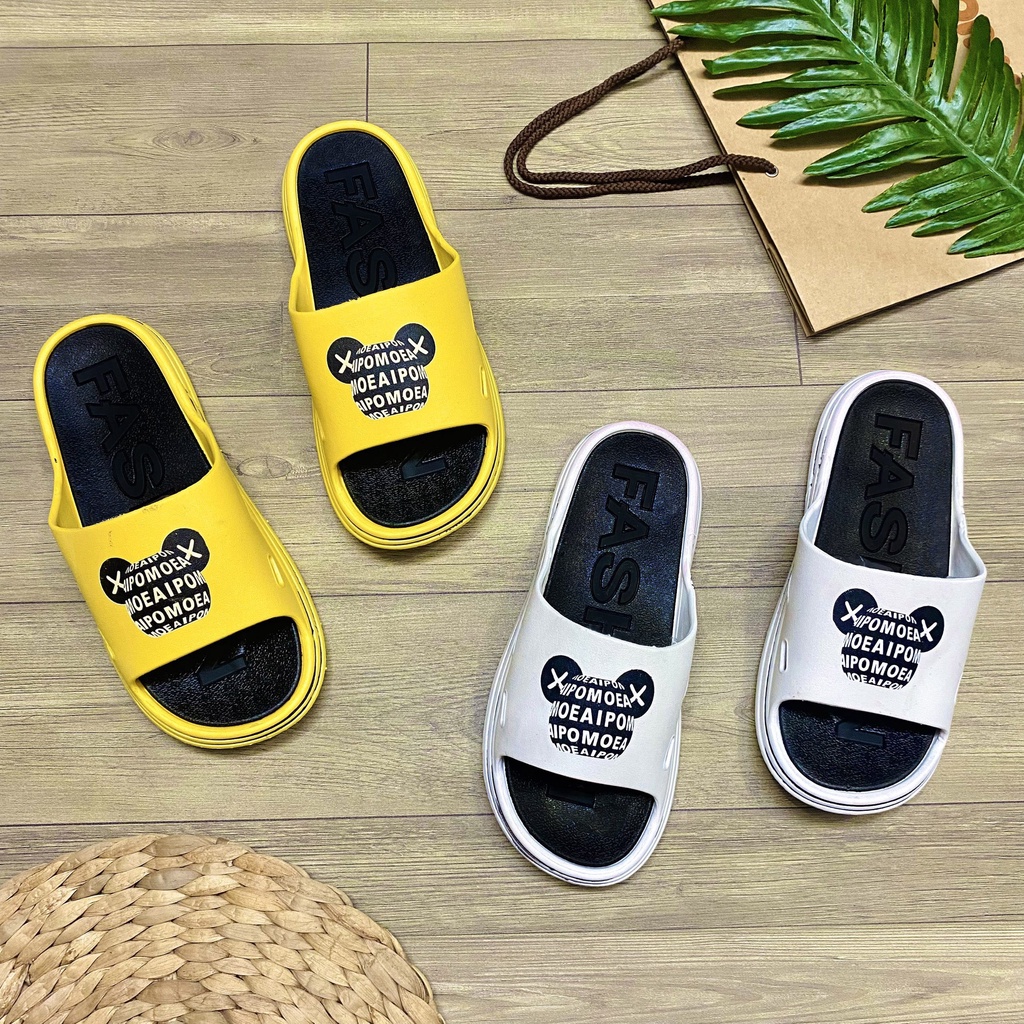 Dép quai ngang thời trang hình gấu phối chữ nhiều màu lựa chọn sành điệu trẻ trung - TT390