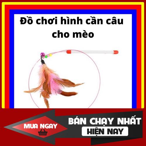 Đồ chơi hình cần câu luyện phản xạ cho mèo có gắn chuông và lông vũ