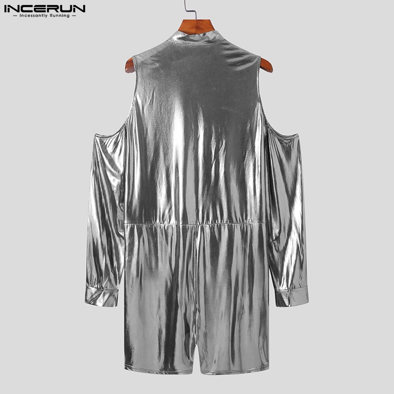 INCERUN Bộ Áo Liền Quần Tay Dài Khoét Lỗ Màu Bạc Cho Nam