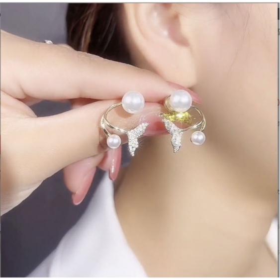 Bông Tai Khuyên Tai Nữ Phối Đá Kết Phối Ngọc Nhân Tạo Mạ 925