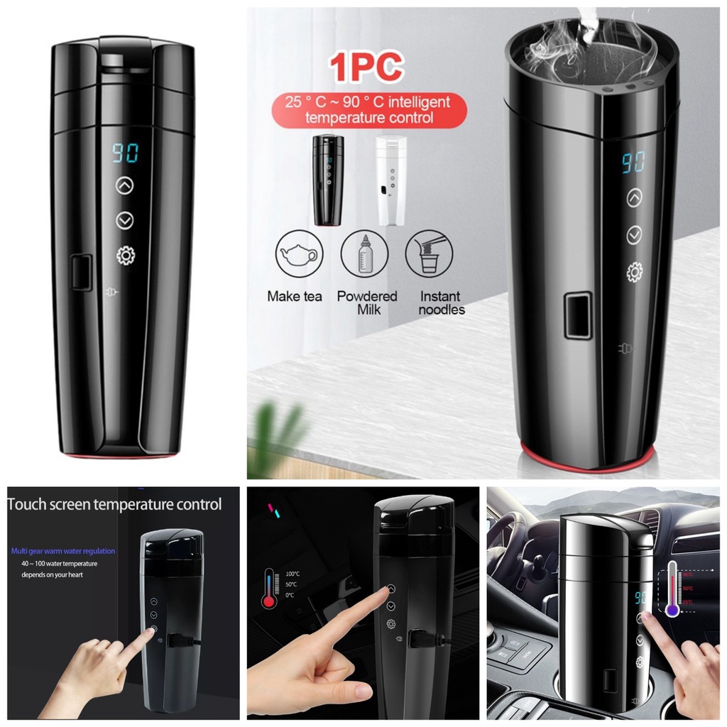 (XẢ HÀNG) Bình cốc đun nấu nước nóng trên ô tô xe hơi 12v-24v cảm ứng giúp pha trà, sữa, cafe, bình giữ nhiệt trên oto