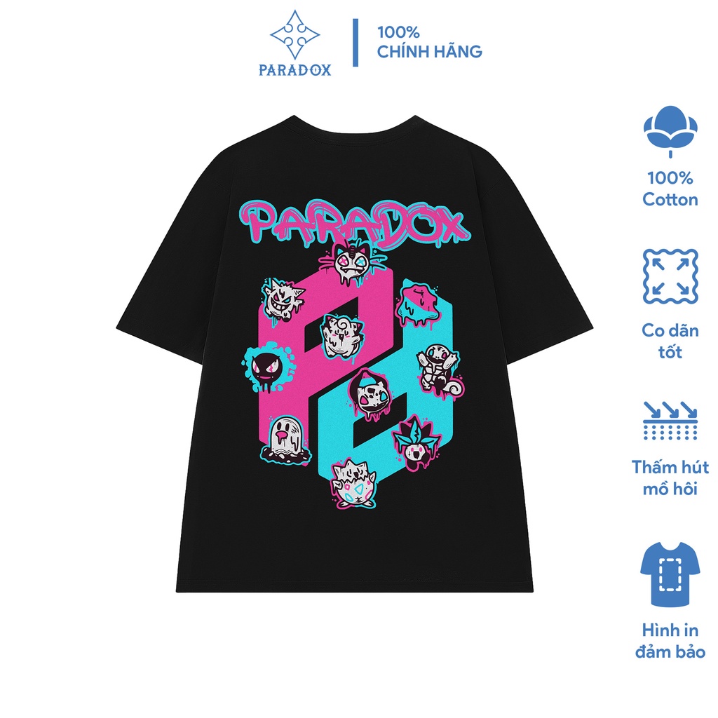 Áo thun form rộng Paradox tay lỡ - Unisex - In hình - POKEMON - Màu đen