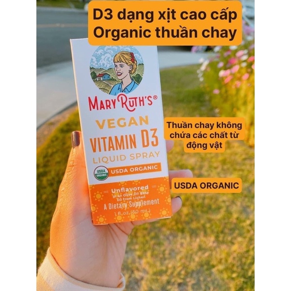[ Hàng mỹ - Đủ Bill ] Vitamin D3 Mary Ruth's organic thuần chay cho  bé từ 6m-3y 15ml