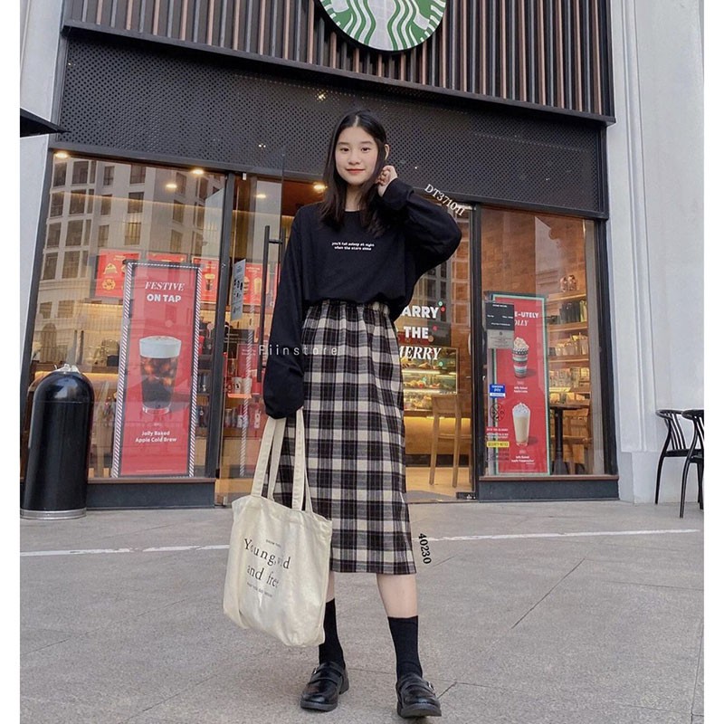 Chân Váy Dạ Midi Caro, Chun Eo Co Dãn Hàng Loại 1 M967 | BigBuy360 - bigbuy360.vn