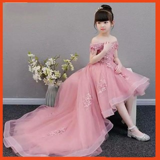 Đầm công chúa✨Freeship✨Tặng cài nơ✨Đầm công chúa cao cấp hồng ruốc hoa đào đuôi dài Titikids 2020