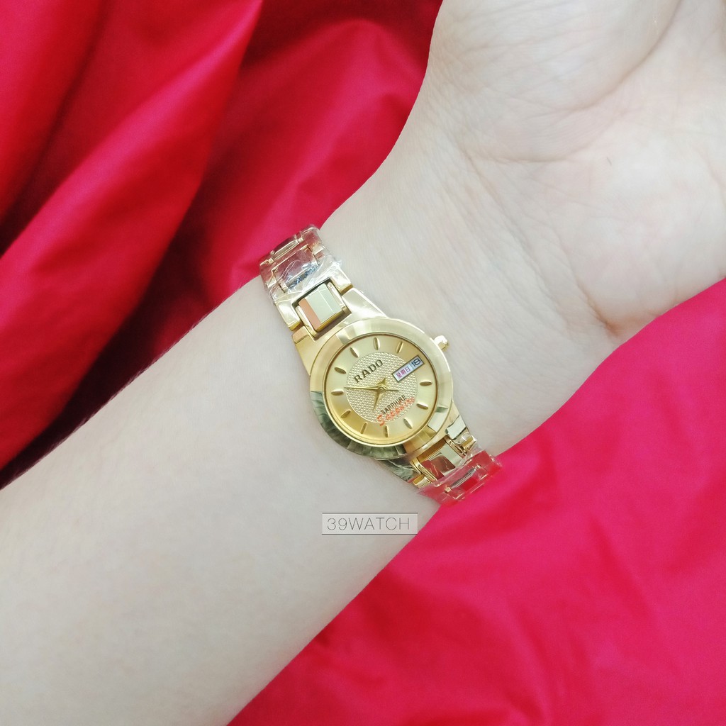 Đồng hồ Julibe nữ RA08 NUMV mặt vàng, dây inox kết hợp hạt đá ceramic, mặt kính sapphire