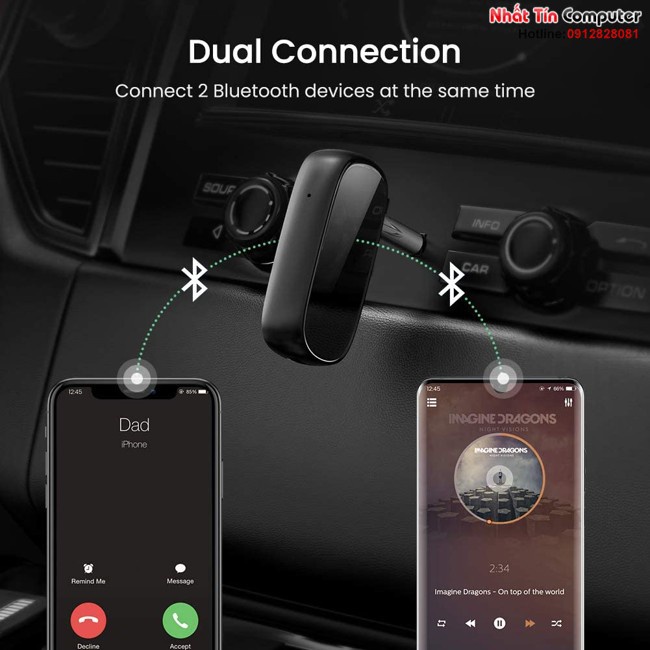 Bộ thu bluetooth 5.0 hỗ trợ APTX sử dụng trên ô tô, loa Ugreen 70304 chính hãng