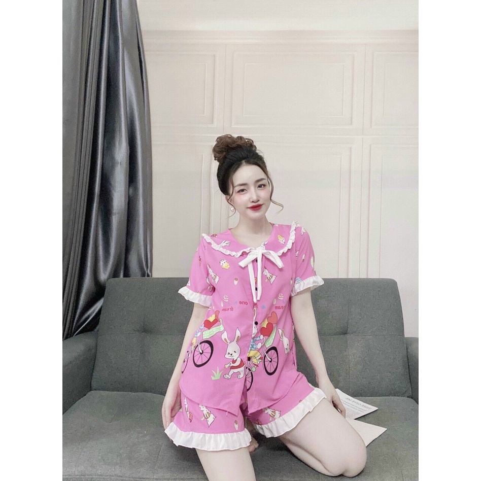 Đồ bộ nữ mặc nhà, đồ bộ lụa đùi tiểu thư tay ngắn. | BigBuy360 - bigbuy360.vn