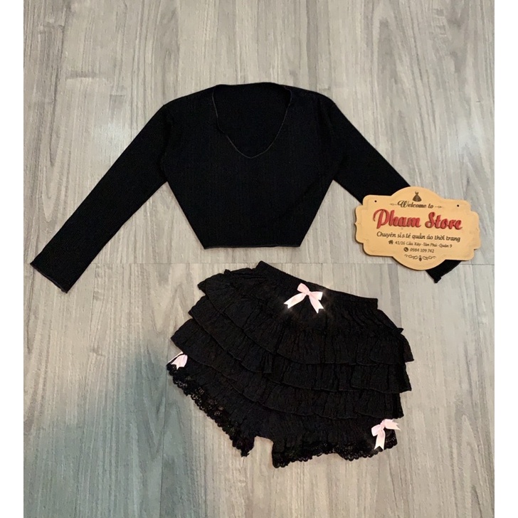 Set áo crop+ quần tầng bèo