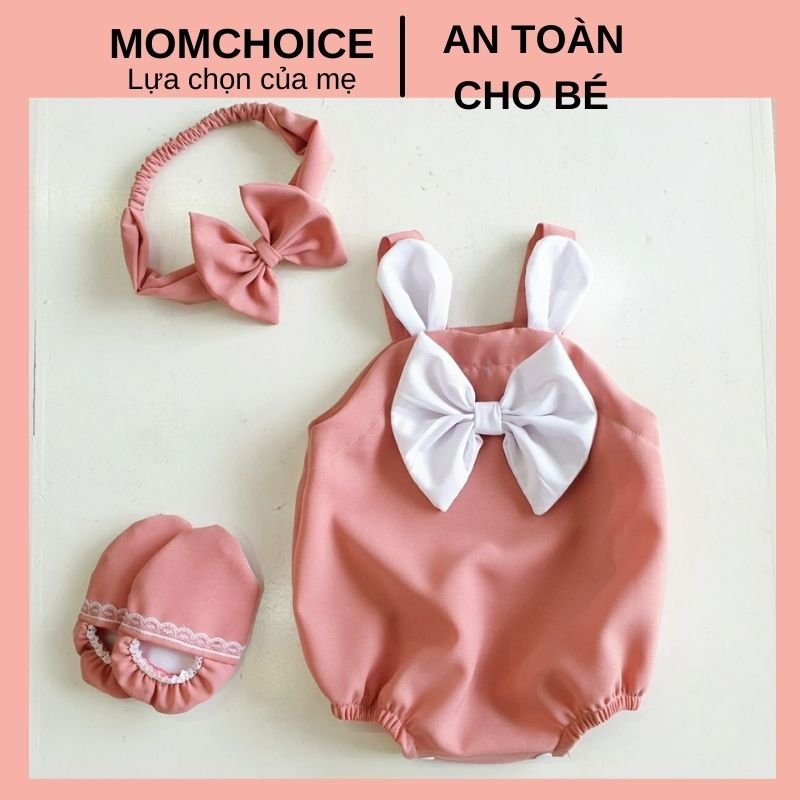 Bodysuit em bé thỏ hồng ❤️ FREESHIP ❤️ BODY trẻ em kèm giày vải turban từ ss -13kg chất cotton đũi mềm mại