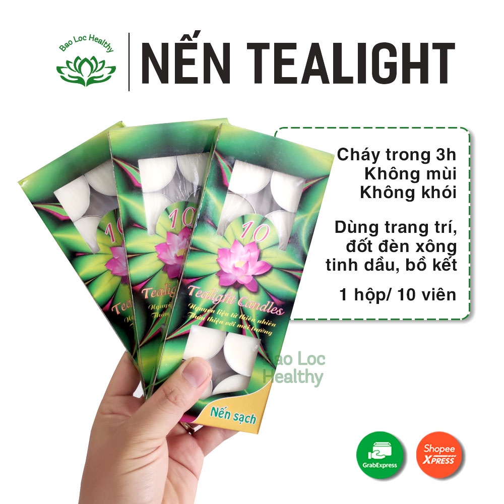 Nến Tealight Cao Cấp Cho Nồi Xông Tinh Dầu - Trang Trí Không Khói, Không Mùi Cháy Trong 3 Giờ - Vỉ 10 Viên