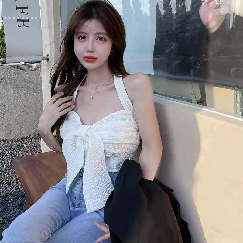 ÁO KIỂU DÂY NƠ CROPTOP VẮT CỔ HÀNG QC MS10000