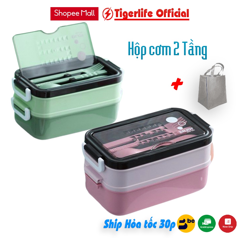 Hộp đựng cơm Tigerlife akihoXC-365 giữ nhiệt inox và Nhựa PP dùng mang đồ ăn đi làm đi chơi xa kèm túi xách