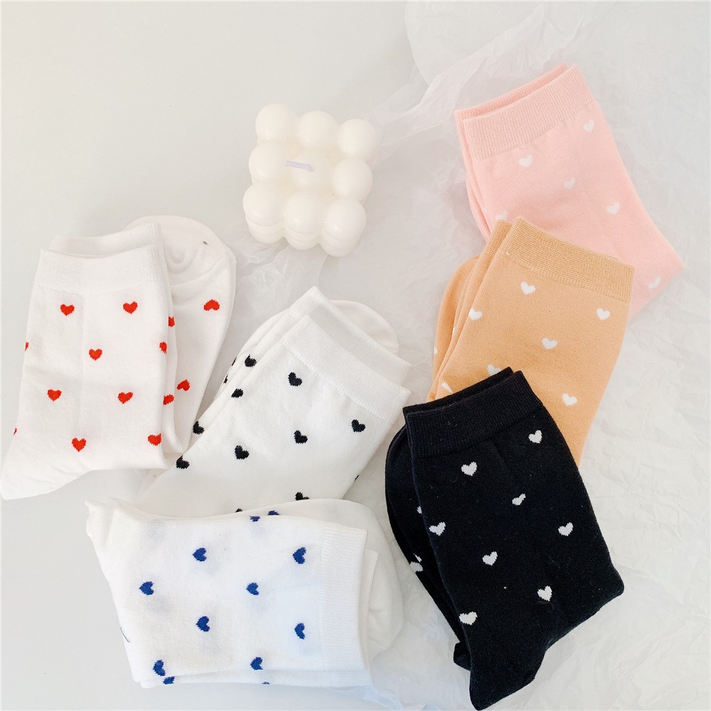 Vớ Cotton Cổ Cao Họa Tiết Trái Tim Nhỏ Kiểu Nhật Bản Dễ Thương Cho Nữ