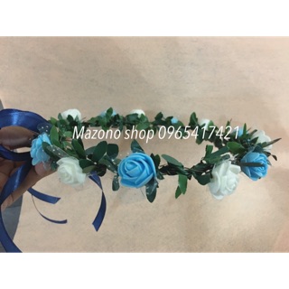 Combo 37 vòng hoa đội đầu màu xanh trắng chụp kỉ yếu